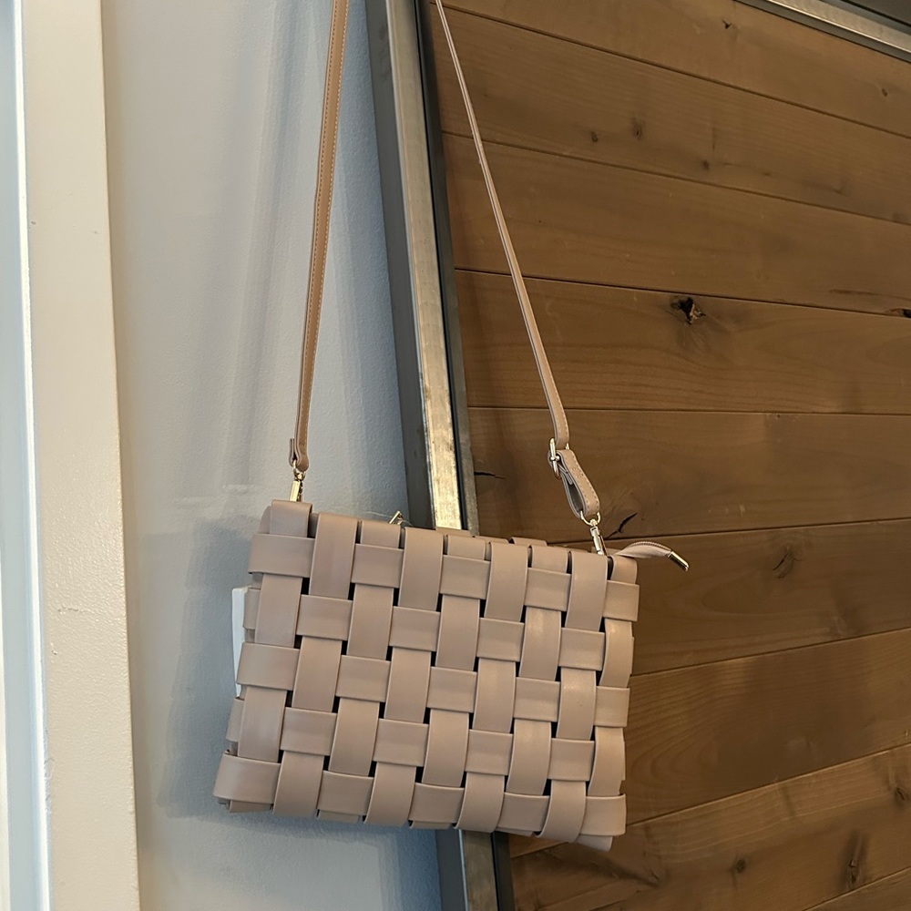 NWT Anthropologie Elegant Tan Woven Crossbody Bag